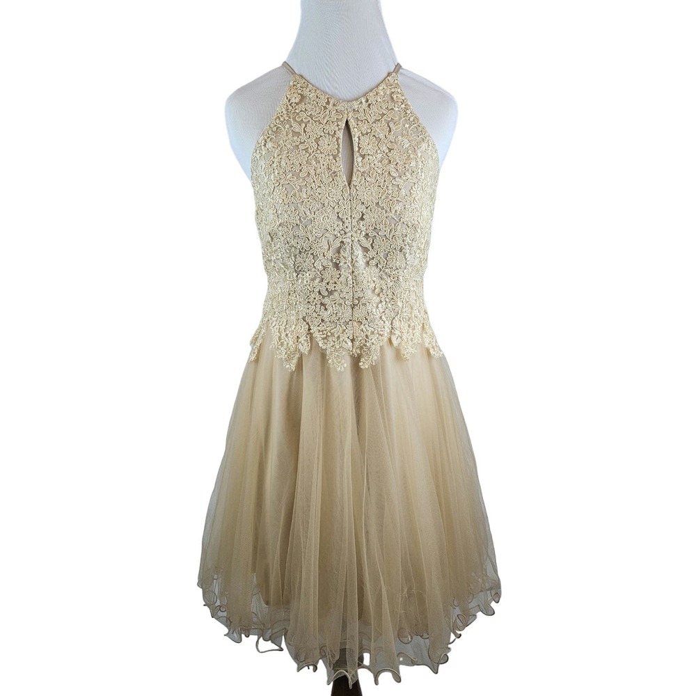 Cindy‎ Collection USA fit and flare formal mini dress, peach, size L